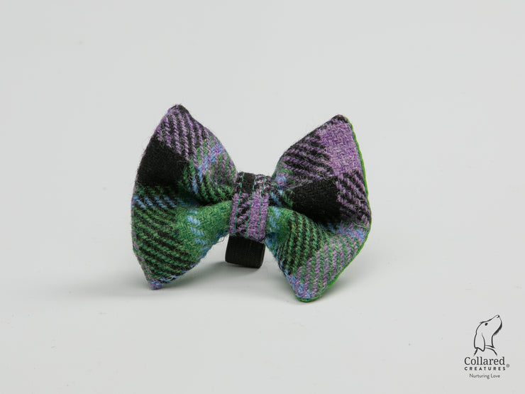 Collared Creatures Lavender & Green Check Luxury Harris Tweed Dog Bow Tie
