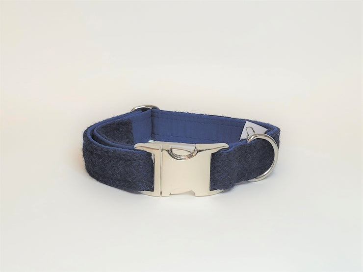 Collared Creatures Midnight Blue Herringbone Harris Tweed Luxury Dog Collar