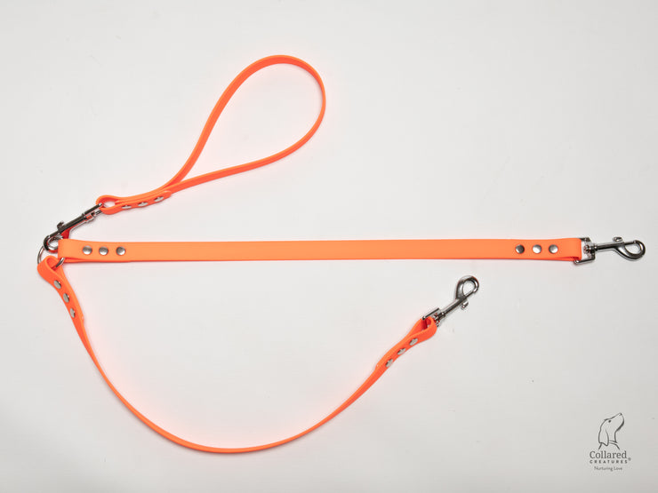 handmade-neon-orange-waterproof-biothane-dog-split-lead|collaredcreatures