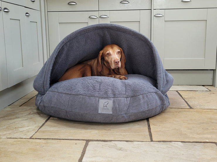 Collared Creatures Grey Luxury Dog Cave Bed dog calming bed dog anxiety bed |collared creatures