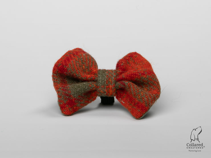 Product photo of Collared Creatures Orange & Olive Check Luxury Harris Tweed Dog Bow Tie