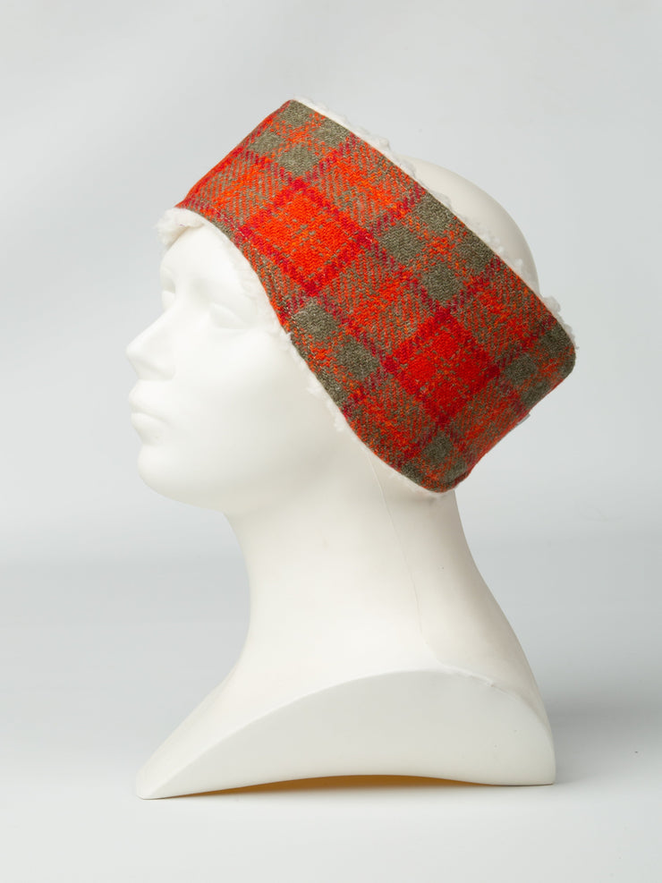 product photo of collared creatures Orange & Olive  Check Harris tweed ladies headband