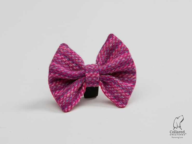 Collared Creatures Pink Koana Luxury Harris Tweed Dog Bow Tie