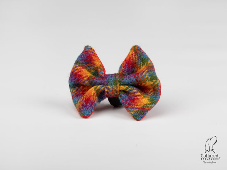 Collared Creatures Rainbow Check Luxury Harris Tweed Dog Bow Tie
