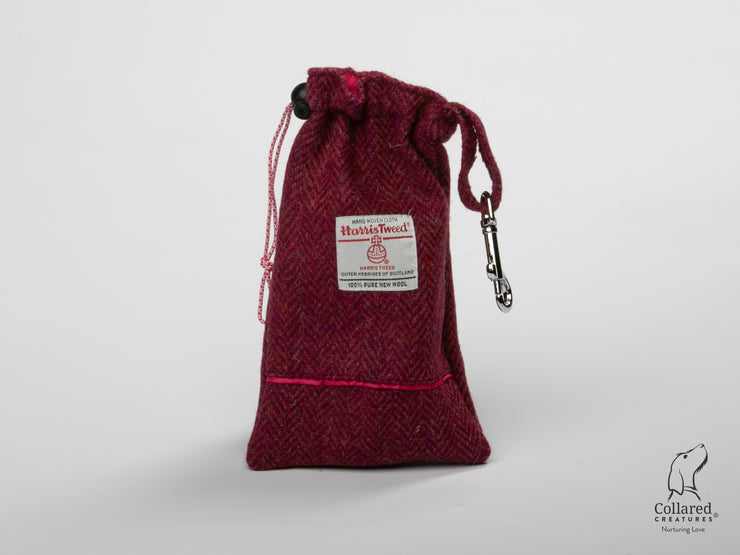 product photo of collared creatures raspberry & coral Harris Tweed dog treat bag