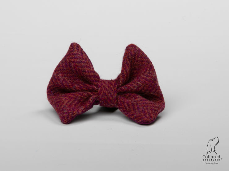 Product photo of Collared Creatures Raspberry & Coral Herringbone  Luxury Harris Tweed Dog Bow Tie