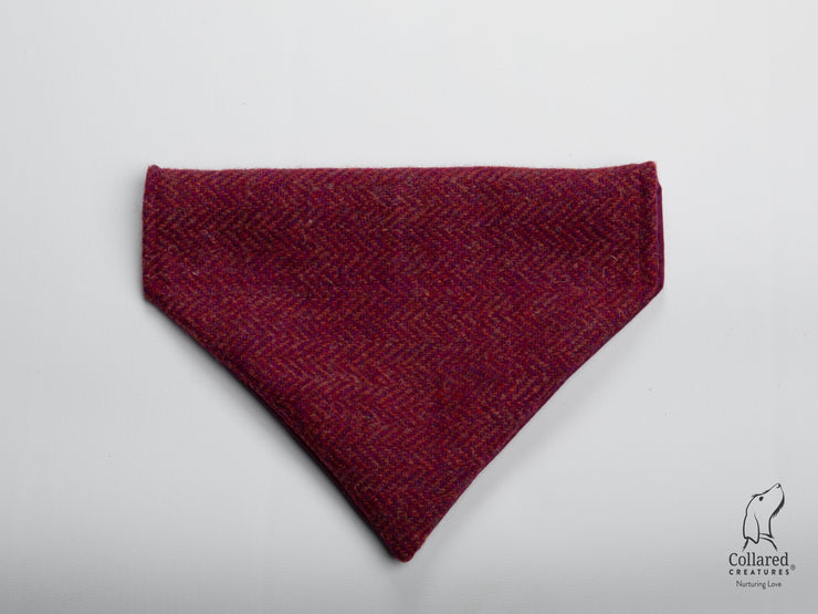 product photo of collared creatures raspberry & coral herringbone luxury Harris Tweed dog bandana