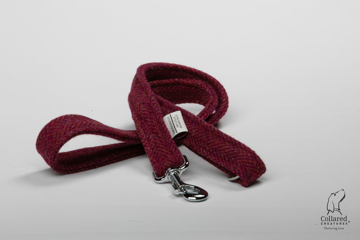 product photo of collared creatures raspberry & coral Harris Tweed dog lead