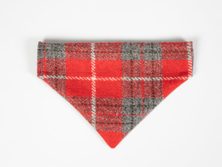 Collared Creatures Red And Grey Check Harris Tweed Luxury Dog Bandana