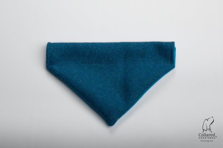 product photo of collared creatures Teal herringbone luxury Harris Tweed dog bandana