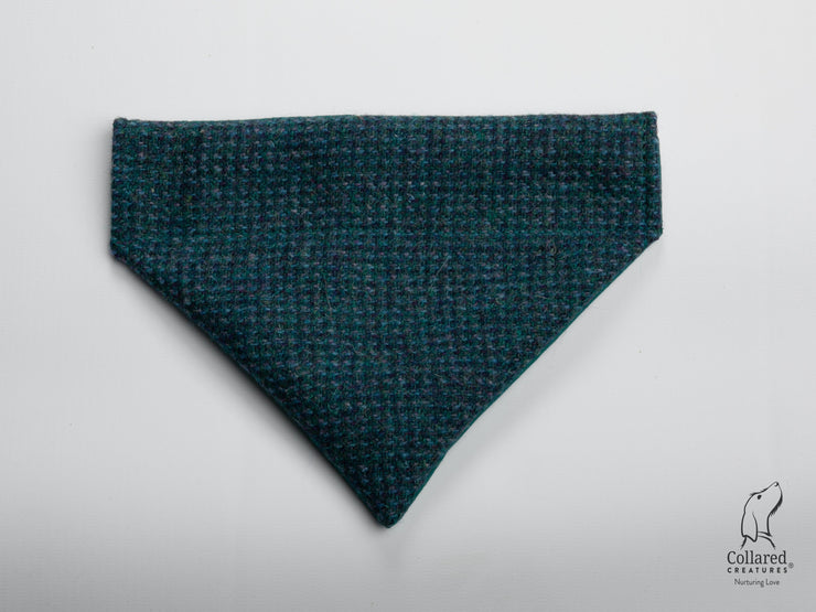 product photo of collared creatures Teal with a touch of blue Harris Tweed luxury dog bandana