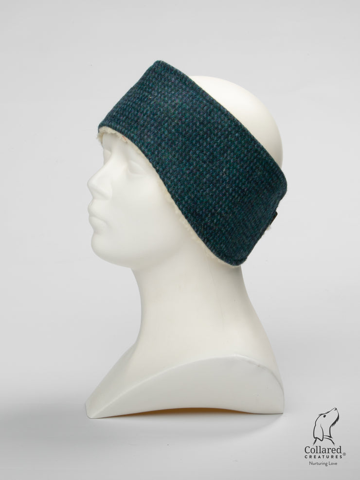product photo of collared creatures Teal with a touch of blue Harris Tweed luxury ladies headband