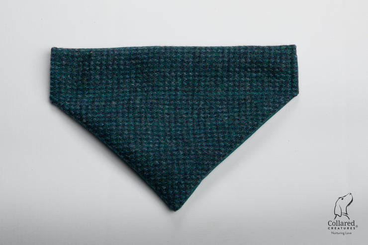 product photo of collared creatures teal with a touch of blue luxury Harris Tweed dog bandana