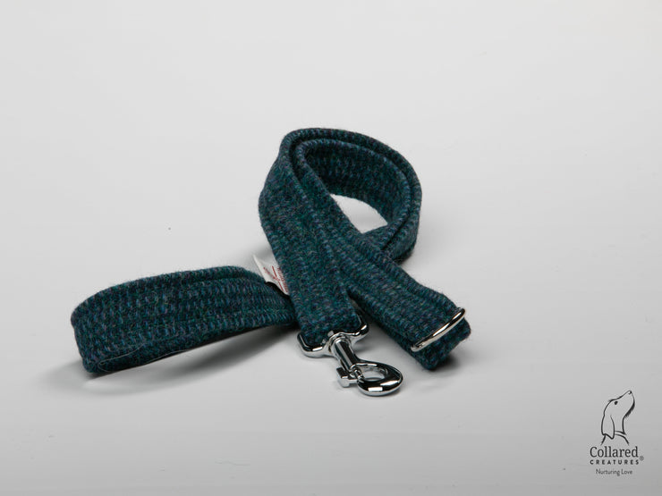 Collared Creatures Teal With a Touch of Blue Harris Tweed Luxury Dog Lead