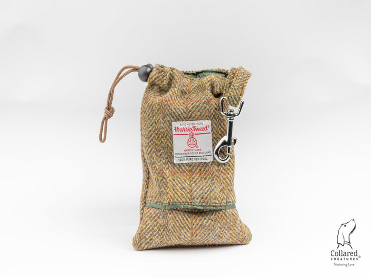 Collared Creatures Totally Traditional Olive Herringbone Harris Tweed Luxury Dog treat bag