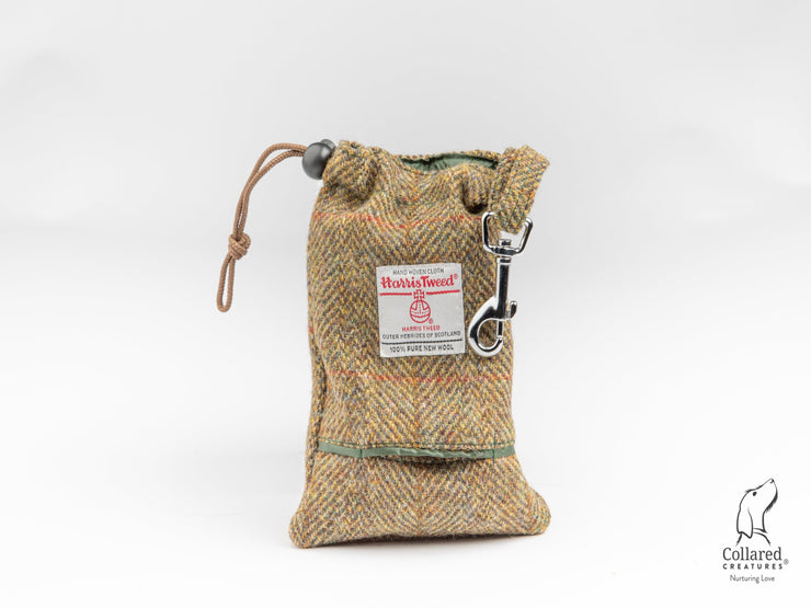 Collared Creatures Totally Traditional Olive Herringbone Harris Tweed Luxury Dog treat bag